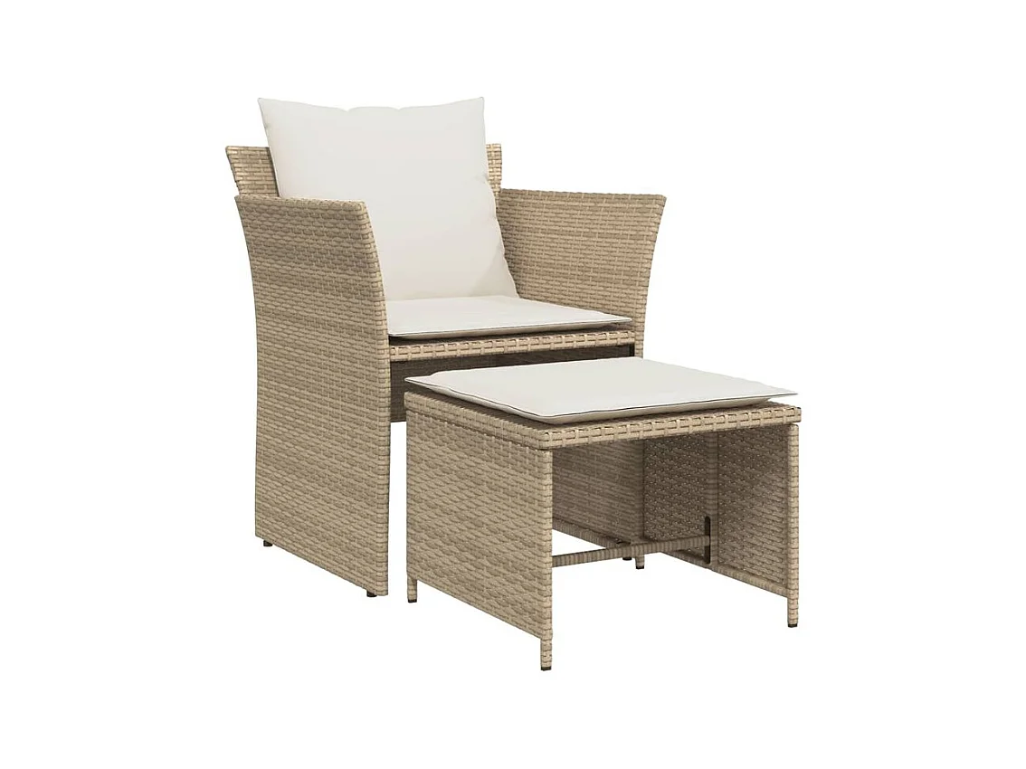 Chaise de jardin avec tabouret beige résine tressée
