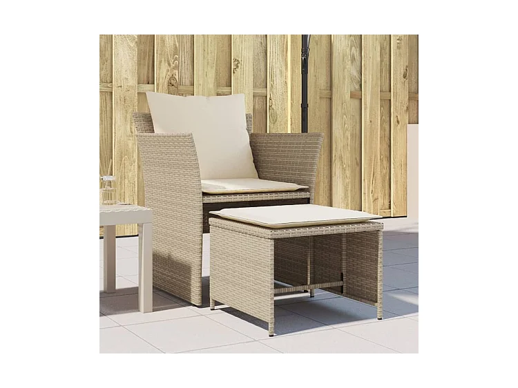 Chaise de jardin avec tabouret beige résine tressée