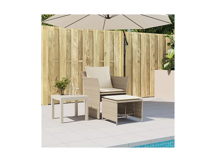 Chaise de jardin avec tabouret beige résine tressée