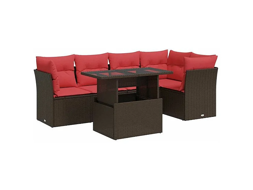 Salon de jardin avec coussins 6pcs marron résine tressée acacia