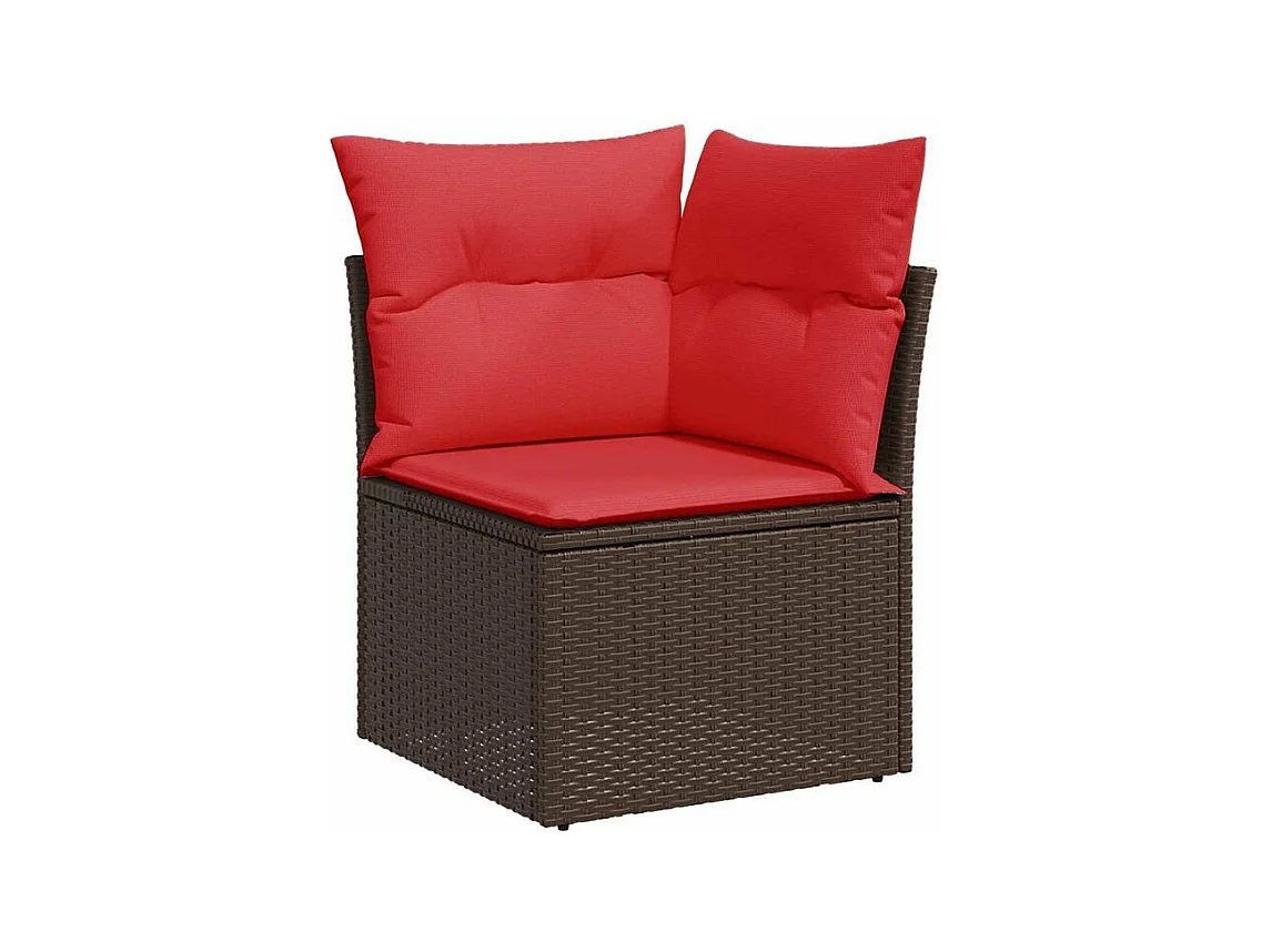 Salon de jardin avec coussins 6pcs marron résine tressée acacia