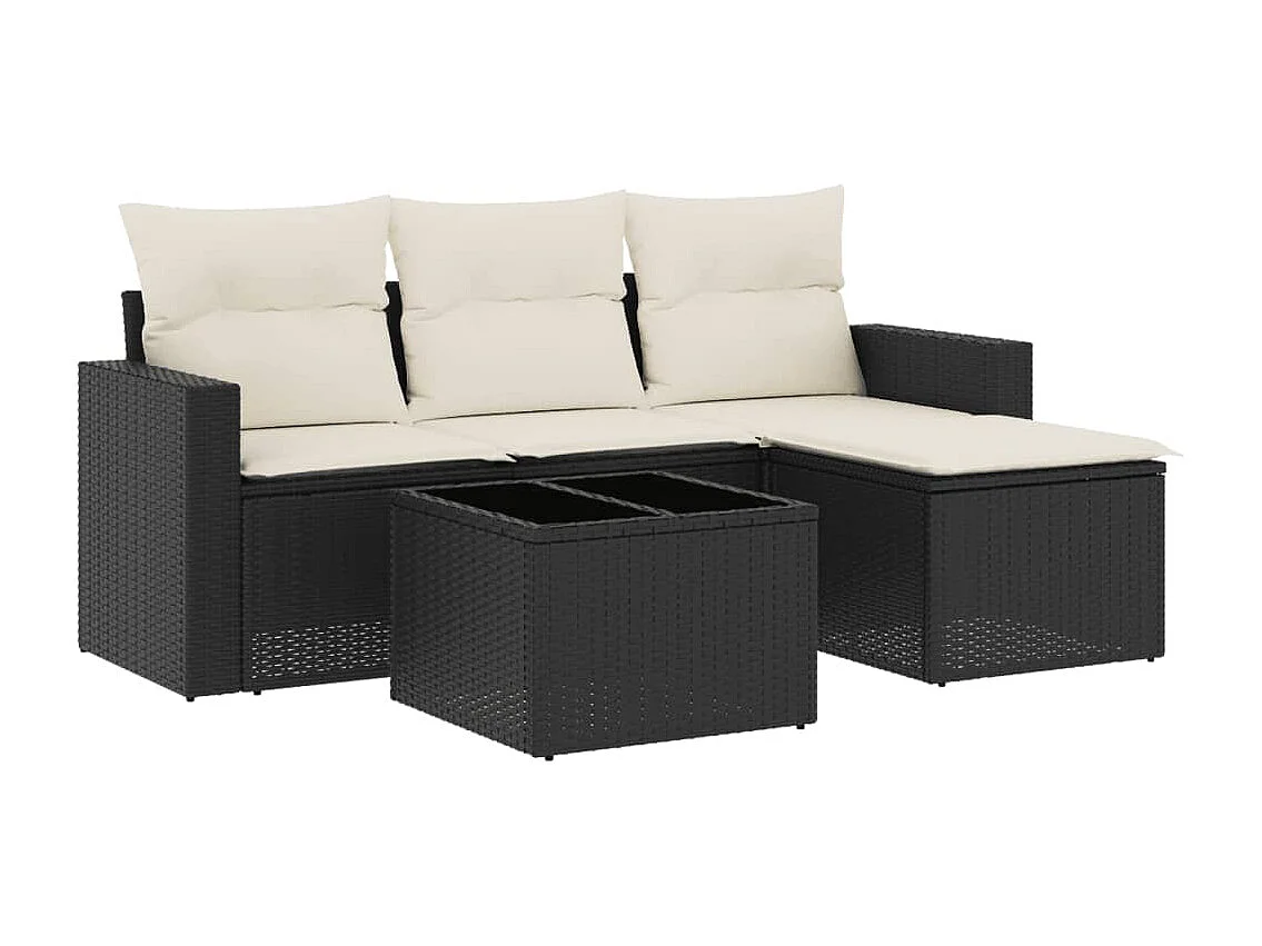 Salon de jardin 5 pcs avec coussins noir résine tressée