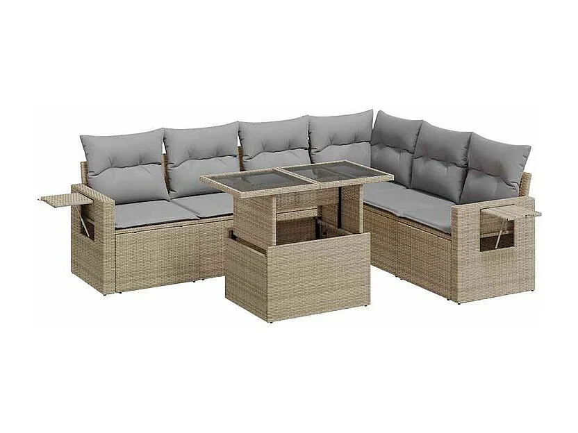 Salon de jardin avec coussins 7 pcs beige résine tressée