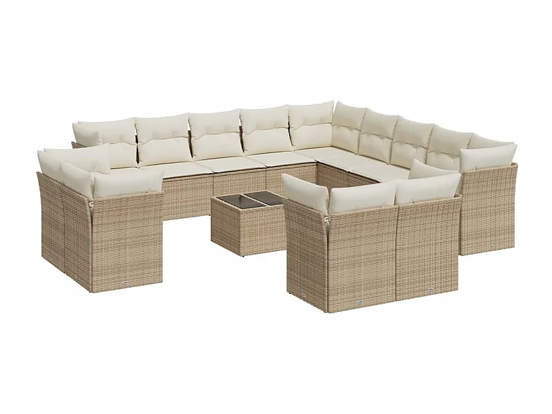 Salon de jardin avec coussins 14 pcs beige résine tressée