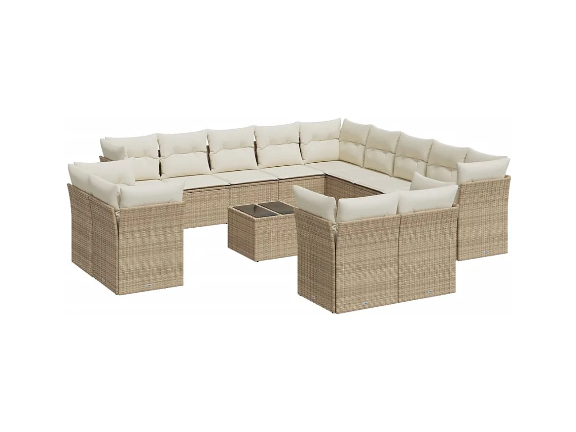 Salon de jardin avec coussins 14 pcs beige résine tressée