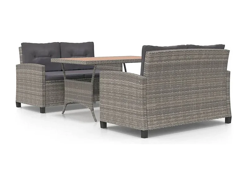 Ensemble à dîner de jardin 3 pcs Résine tressée bois d'acacia