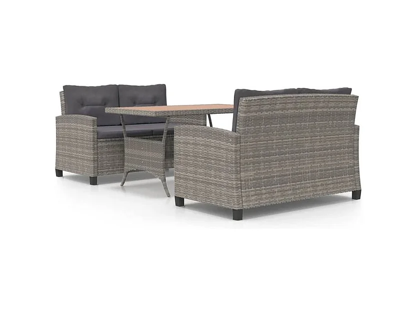 Ensemble à dîner de jardin 3 pcs Résine tressée bois d'acacia