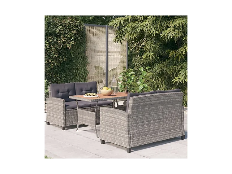 Ensemble à dîner de jardin 3 pcs Résine tressée bois d'acacia