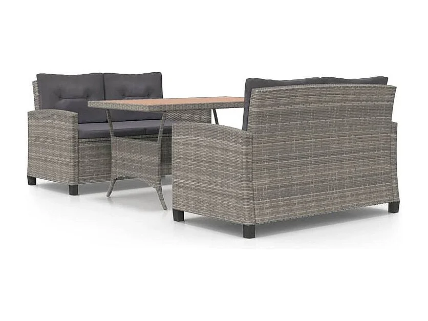 Ensemble à dîner de jardin 3 pcs Résine tressée bois d'acacia