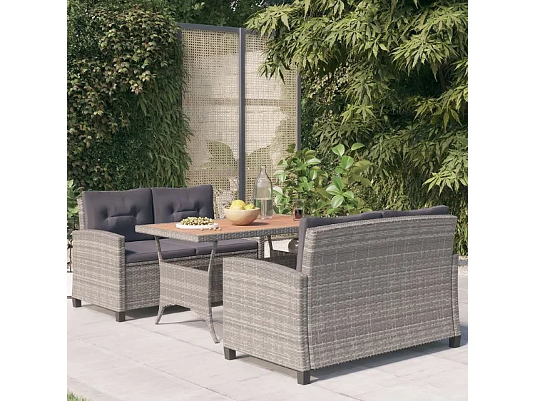 Ensemble à dîner de jardin 3 pcs Résine tressée bois d'acacia