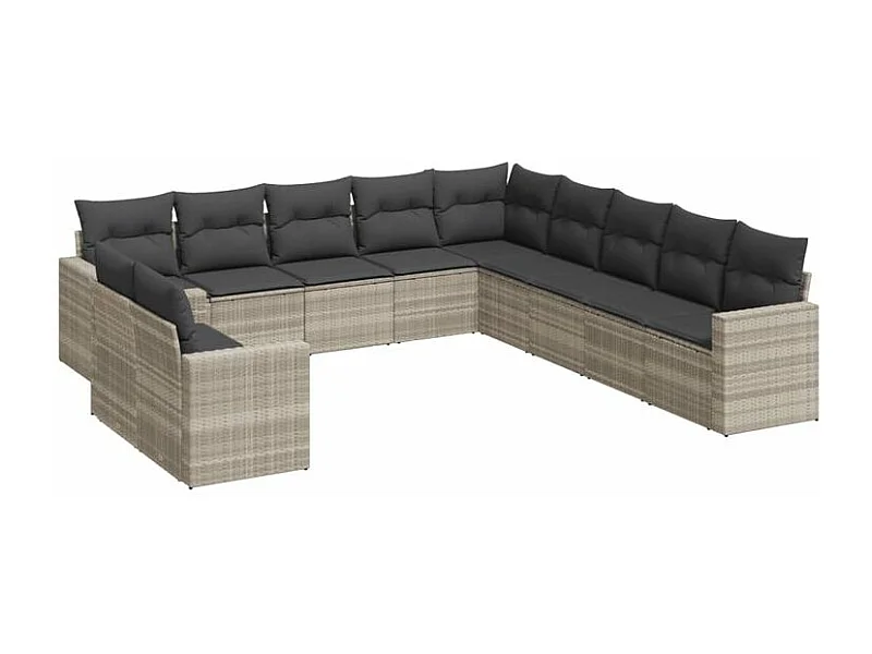 Salon de jardin 11 pcs avec coussins gris clair résine tressée