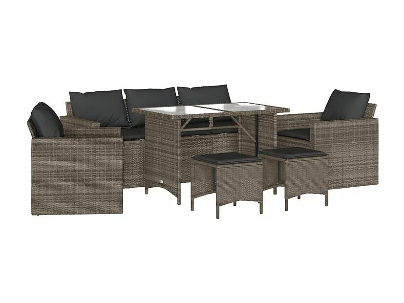 Salon de jardin 6 pcs avec coussins gris résine tressée