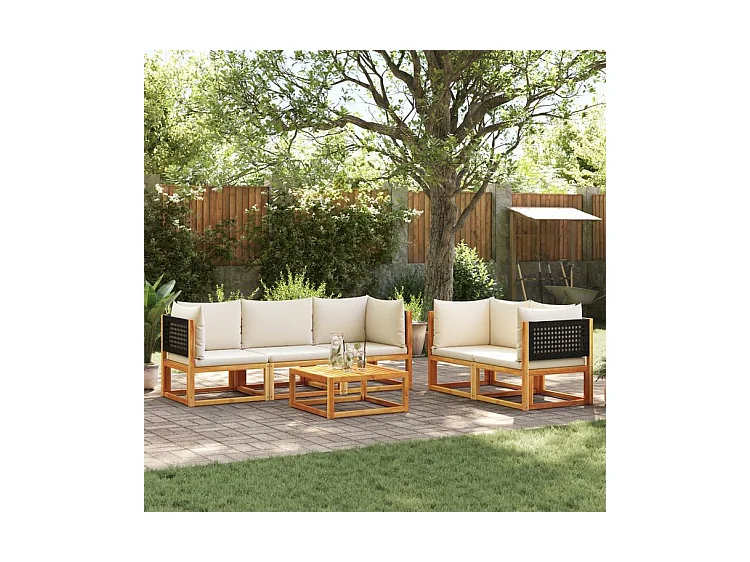 Salon de jardin avec coussins 6 pcs bois d'acacia solide