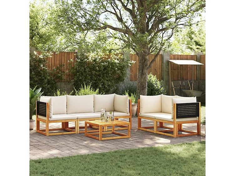 Salon de jardin avec coussins 6 pcs bois d'acacia solide
