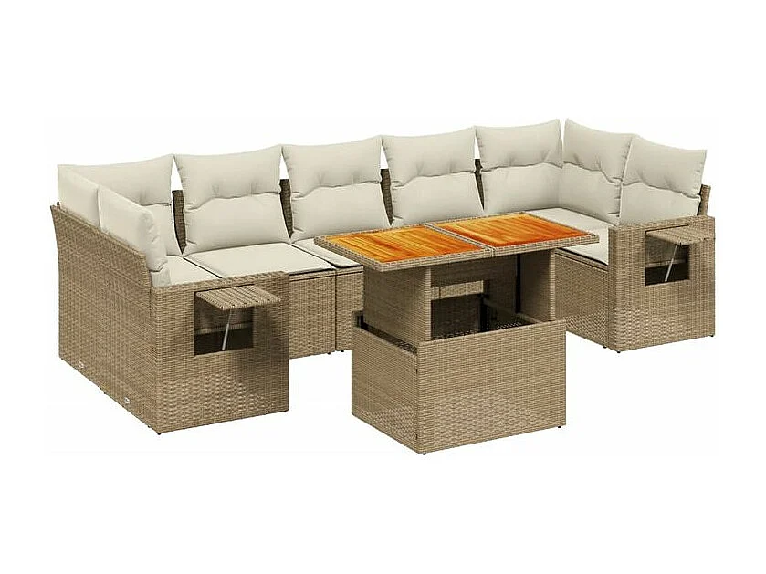 Salon de jardin avec coussins 8 pcs beige résine tressée