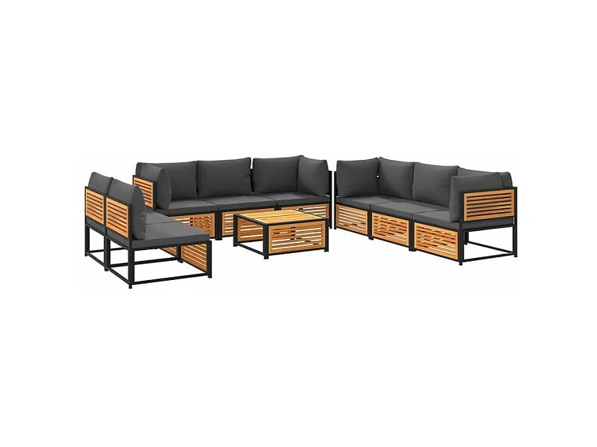Salon de jardin avec coussins 9 pcs bois massif d'acacia