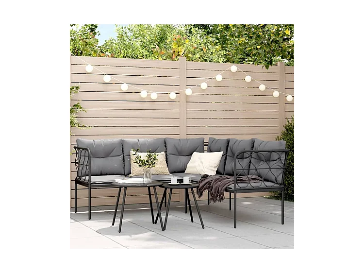 Ensemble de canapés de jardin et coussins noir acier textilène