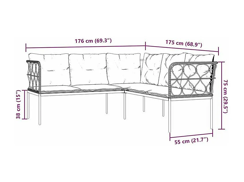 Ensemble de canapés de jardin et coussins noir acier textilène
