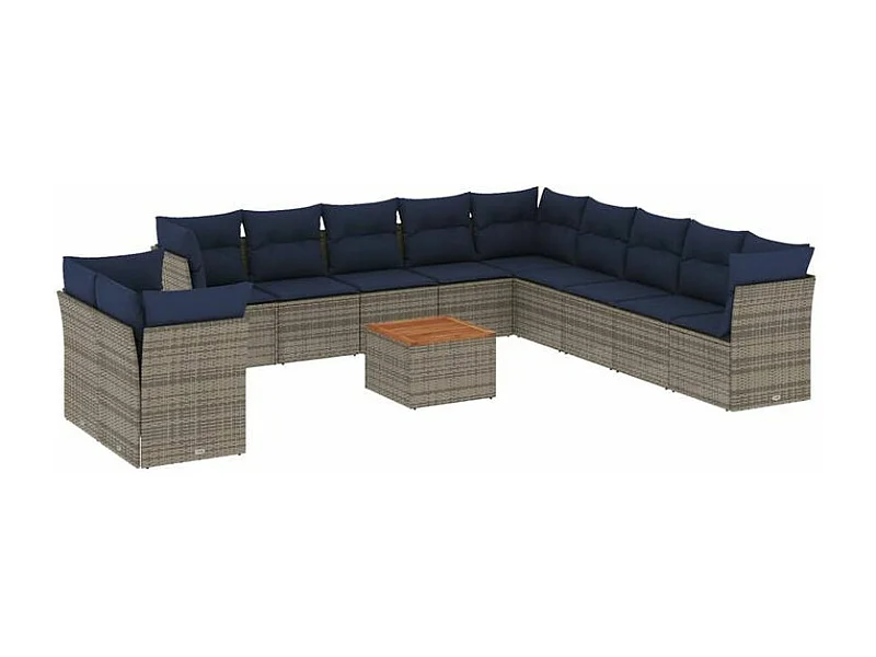Salon de jardin avec coussins 12 pcs gris résine tressée