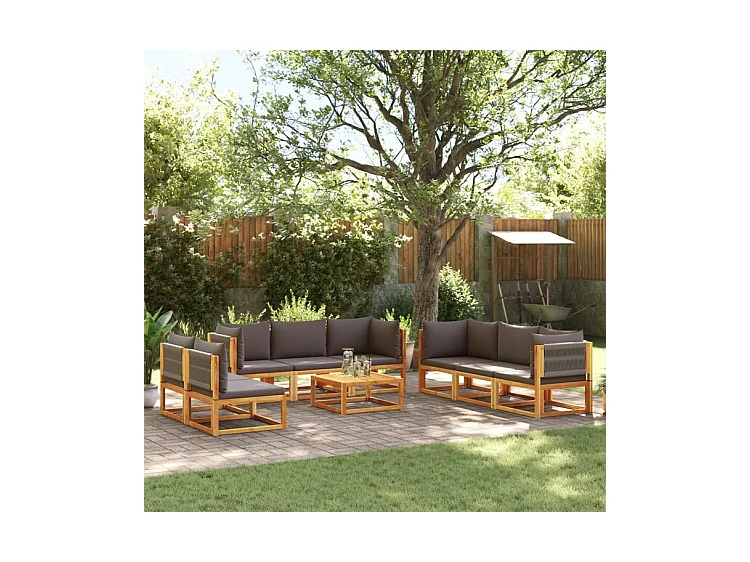 Salon de jardin avec coussins 9 pcs bois massif d'acacia