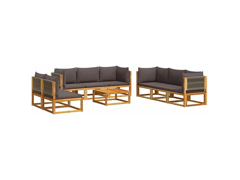 Salon de jardin avec coussins 9 pcs bois massif d'acacia