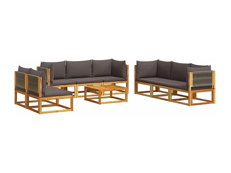 Salon de jardin avec coussins 9 pcs bois massif d'acacia