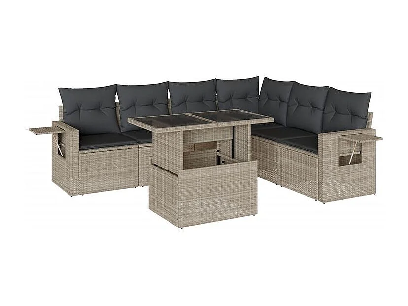 Salon de jardin avec coussins 7 pcs gris clair résine tressée