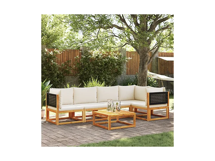 Salon de jardin avec coussins 6 pcs bois d'acacia solide