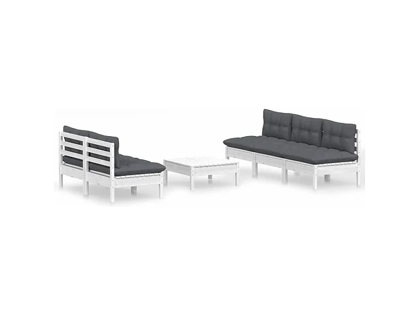 Salon de jardin 6 pcs avec coussins anthracite bois de pin