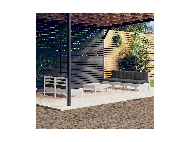 Salon de jardin 6 pcs avec coussins anthracite bois de pin