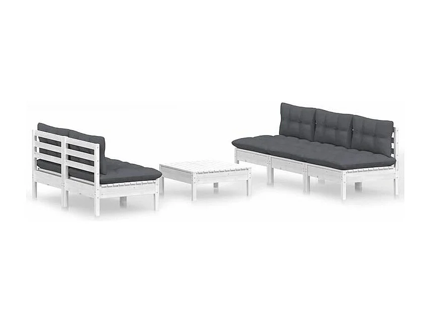 Salon de jardin 6 pcs avec coussins anthracite bois de pin