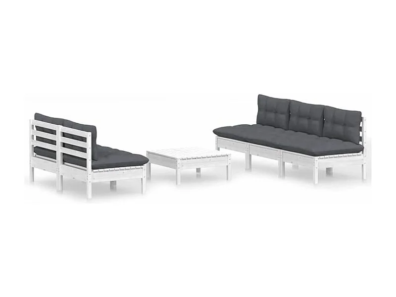 Salon de jardin 6 pcs avec coussins anthracite bois de pin