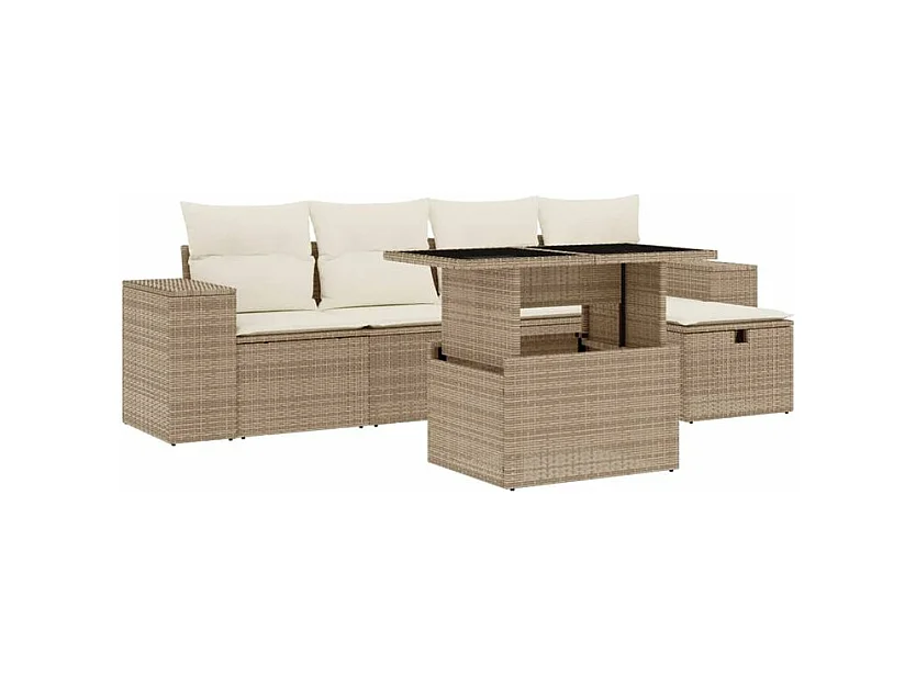 Salon de jardin avec coussins 6 pcs beige résine tressée