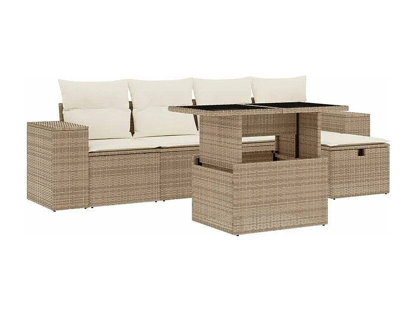Salon de jardin avec coussins 6 pcs beige résine tressée