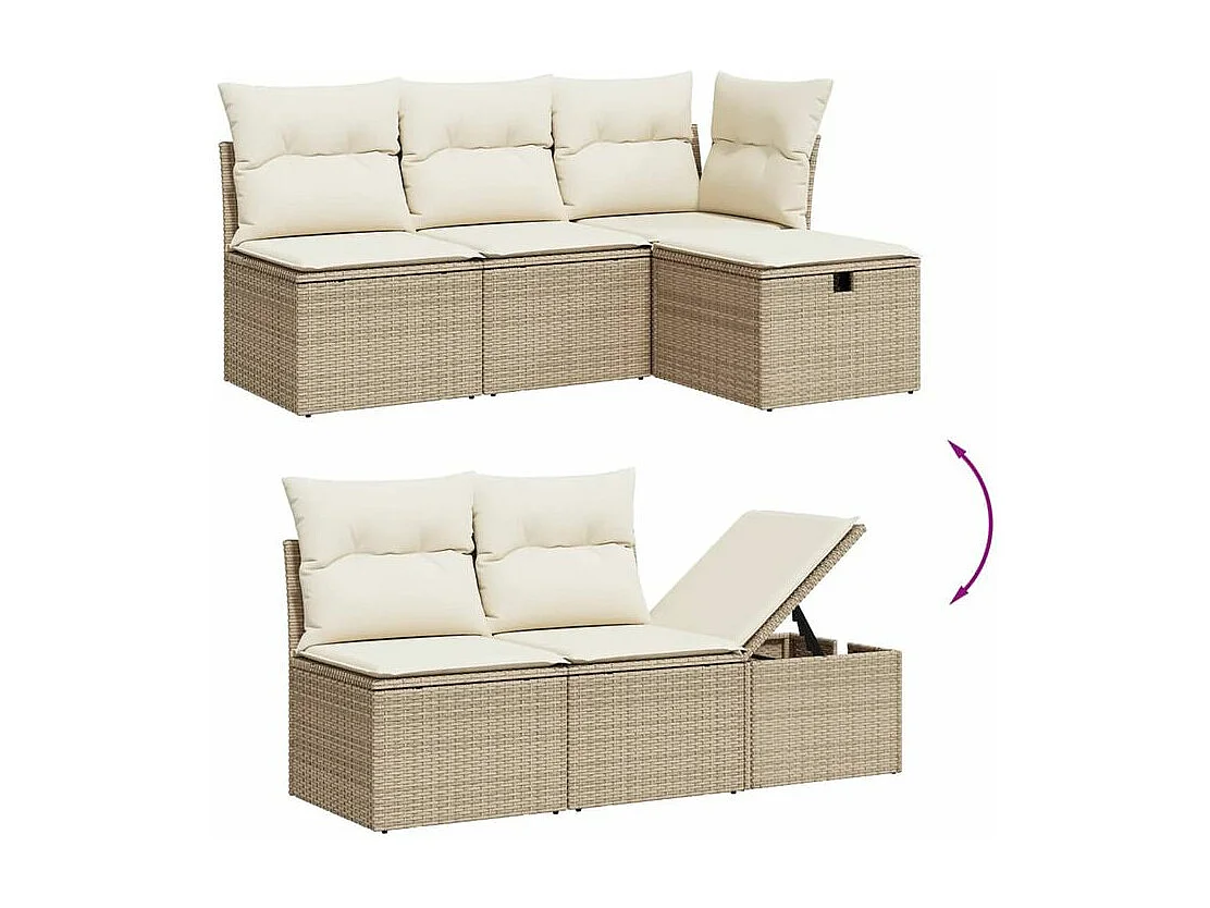 Salon de jardin avec coussins 6 pcs beige résine tressée