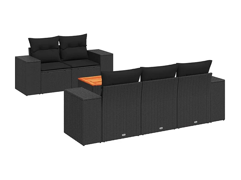 Salon de jardin 6 pcs avec coussins noir résine tressée