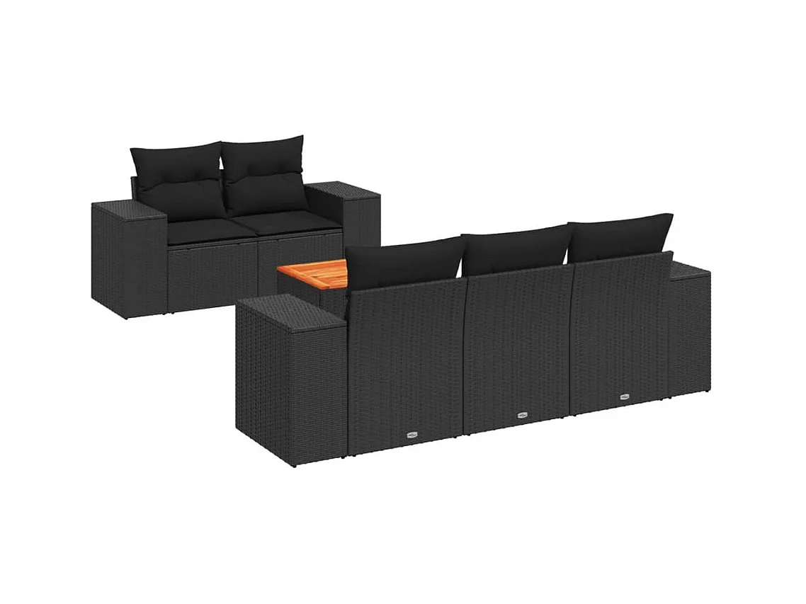 Salon de jardin 6 pcs avec coussins noir résine tressée