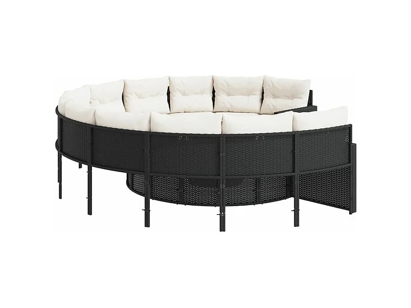 Canapé de jardin avec table coussins rond noir résine tressée