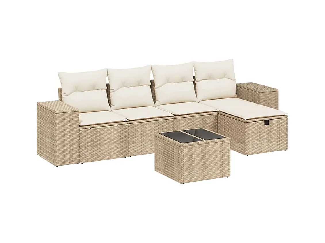 Salon de jardin avec coussins 6 pcs beige résine tressée