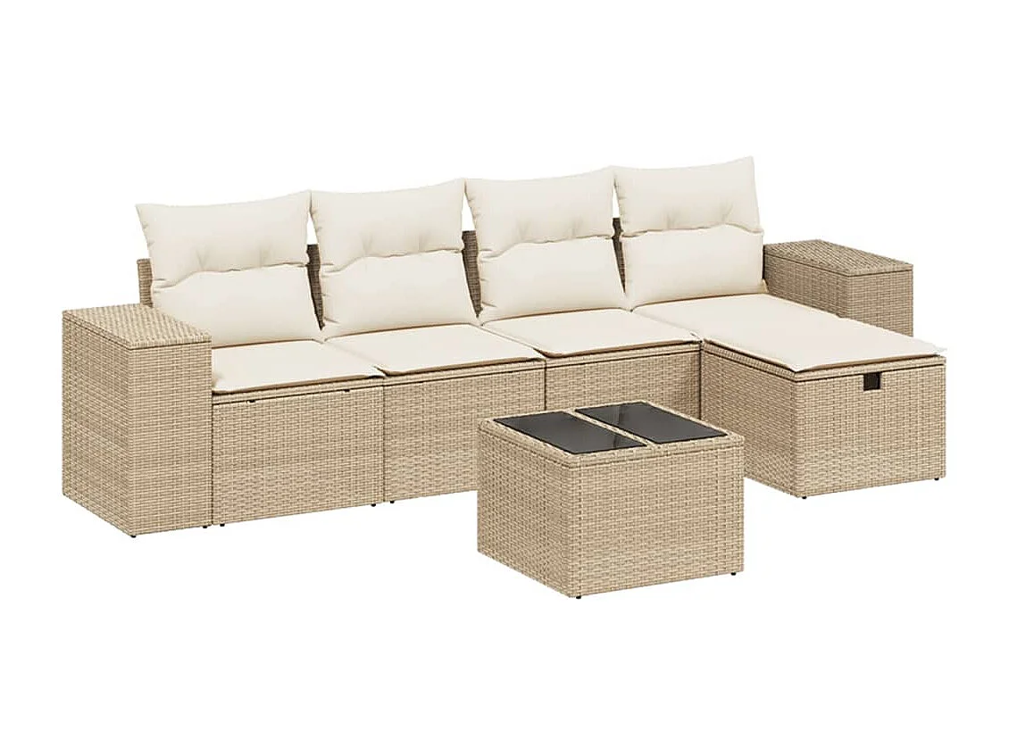 Salon de jardin avec coussins 6 pcs beige résine tressée