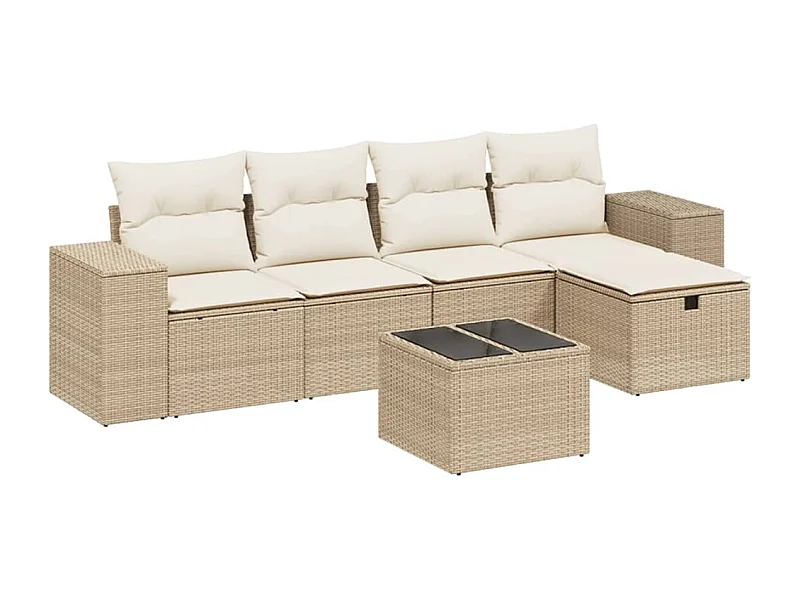 Salon de jardin avec coussins 6 pcs beige résine tressée