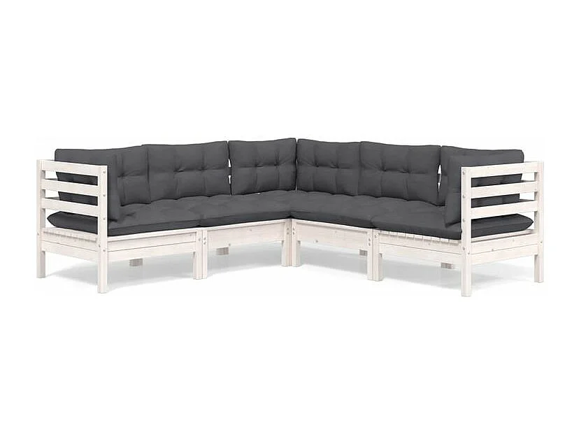 Salon de jardin 5 pcs avec coussins blanc bois de pin solide