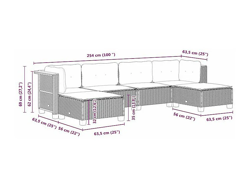 Salon de jardin avec coussins 6 pcs beige résine tressée