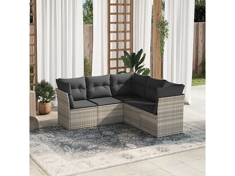 Salon de jardin 5 pcs avec coussins gris clair résine tressée