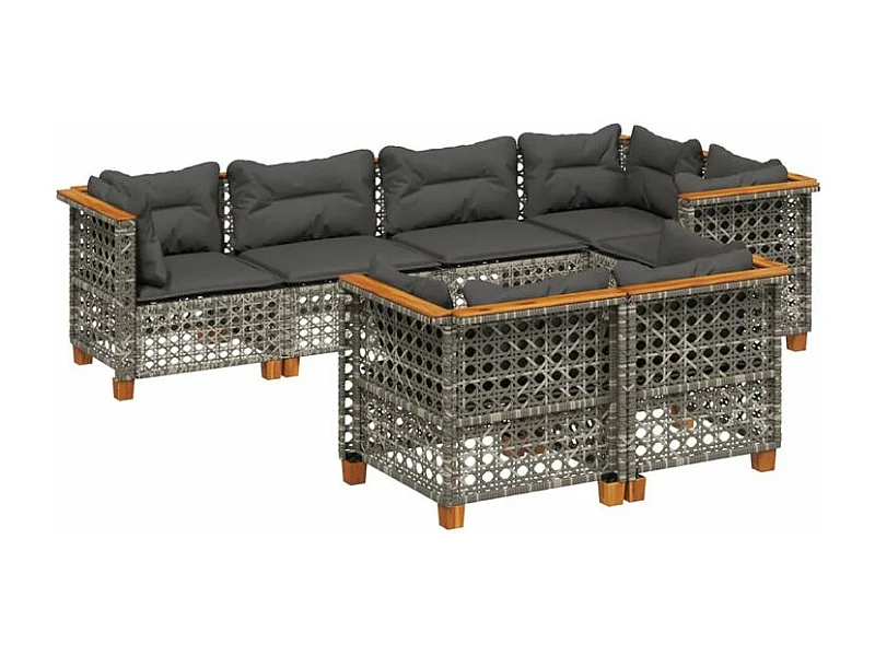 Salon de jardin avec coussins 7 pcs gris résine tressée