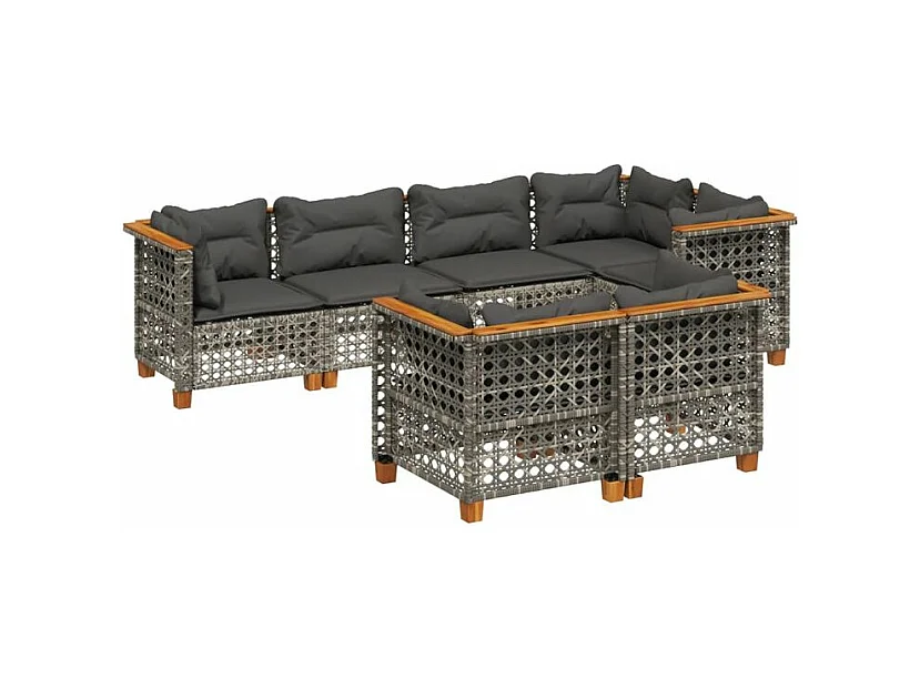Salon de jardin avec coussins 7 pcs gris résine tressée