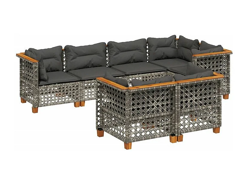 Salon de jardin avec coussins 7 pcs gris résine tressée