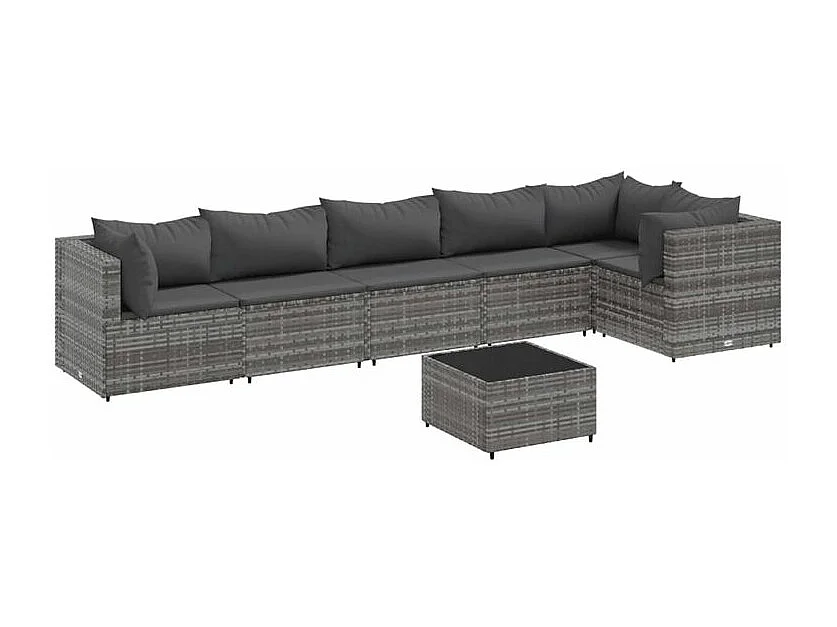 7-delige Loungeset met kussens poly rattan grijs
