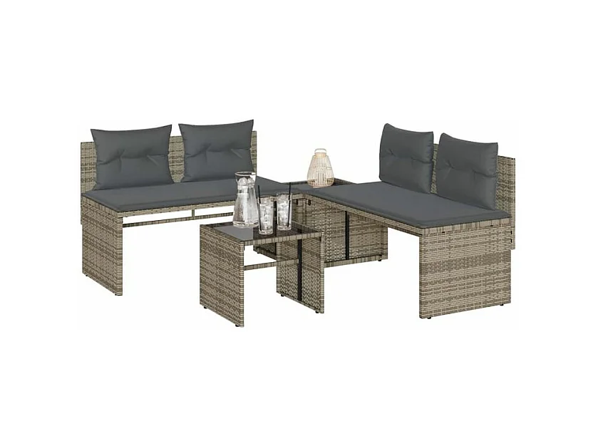 Salon de jardin 4 pcs avec coussins gris résine tressée