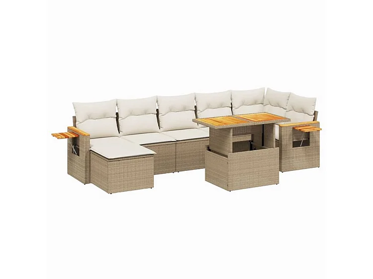 Salon de jardin avec coussins 8 pcs beige résine tressée